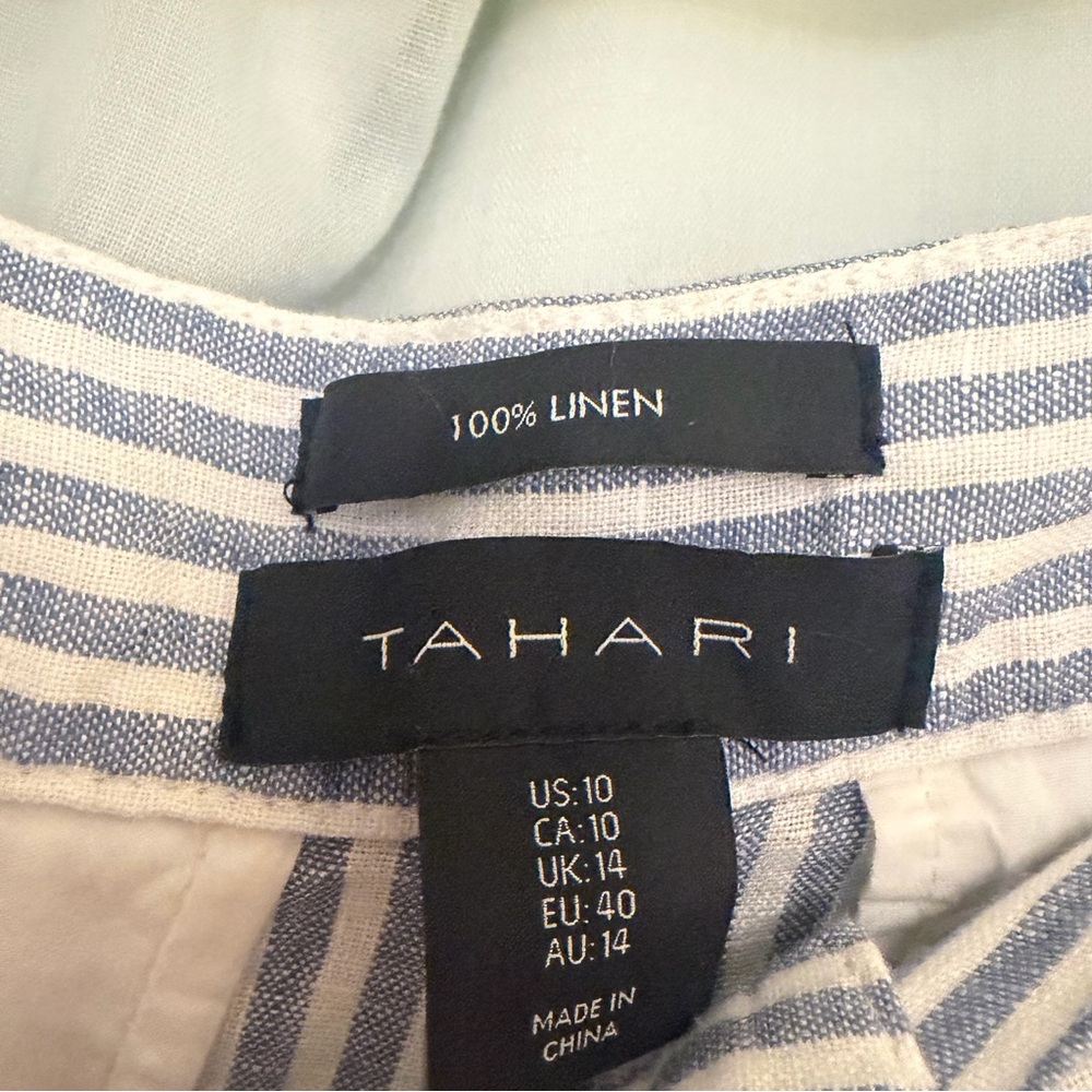 Tahari‎ Striped Blue and White Women’s Wide Leg Linen Pants, size 10 - Picture 2 of 7